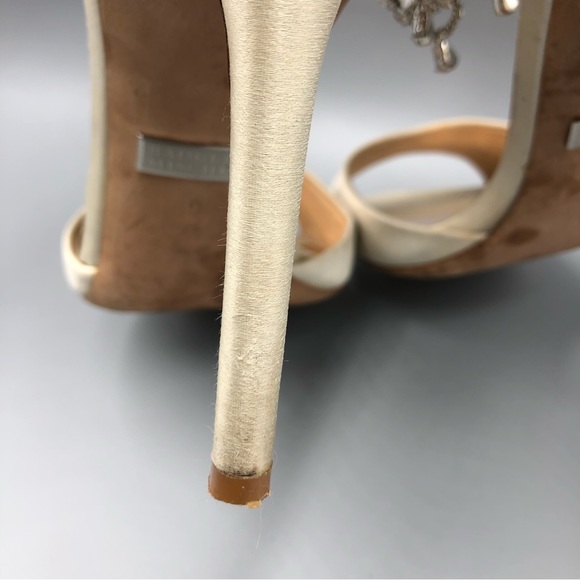 Badgley Mischka Satin Open Toe Jeweled Ankle Cuff Heels Size 9 - Picture 10 of 10